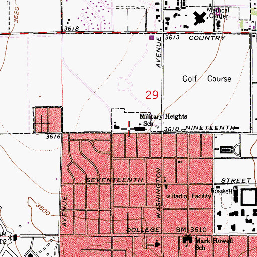 Topographic Map of Military Heights School, NM