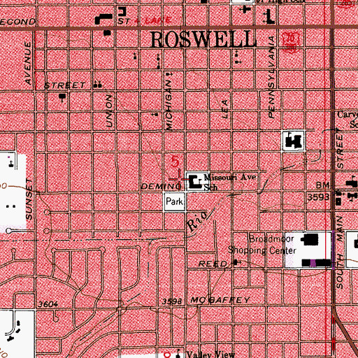 Topographic Map of Missouri Avenue School, NM