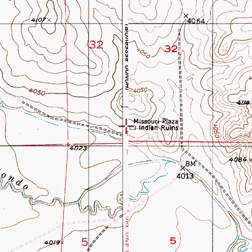Topographic Map of Missouri Plaza Indian Ruins, NM