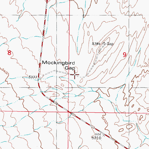 Topographic Map of Mockingbird Gap, NM