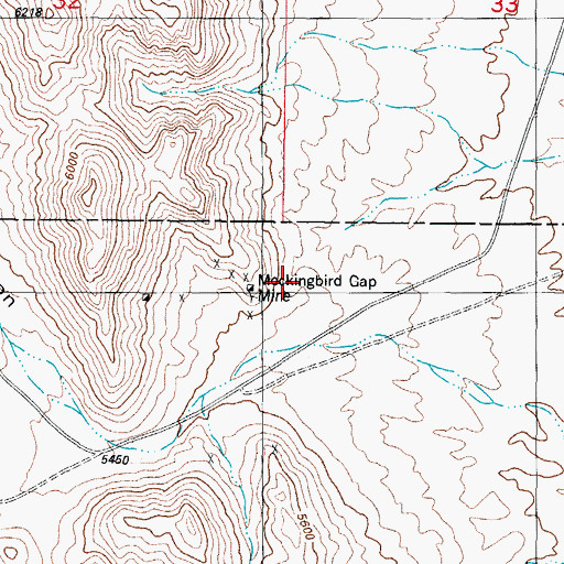 Topographic Map of Mockingbird Gap Mine, NM