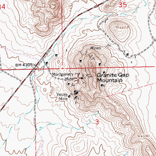 Topographic Map of Montgomery Mine, NM