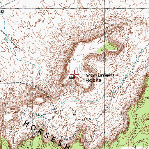 Topographic Map of Monument Rocks, NM