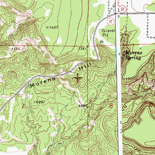 Topographic Map of Moreno Hill, NM