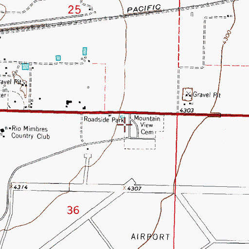 Topographic Map of Mountain View Cemetery, NM