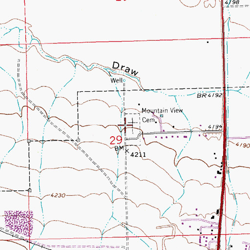 Topographic Map of Mountain View Cemetery, NM
