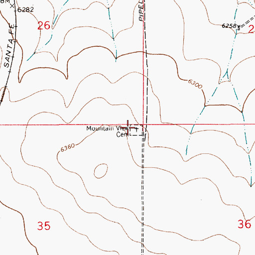 Topographic Map of Mountain View Cemetery, NM