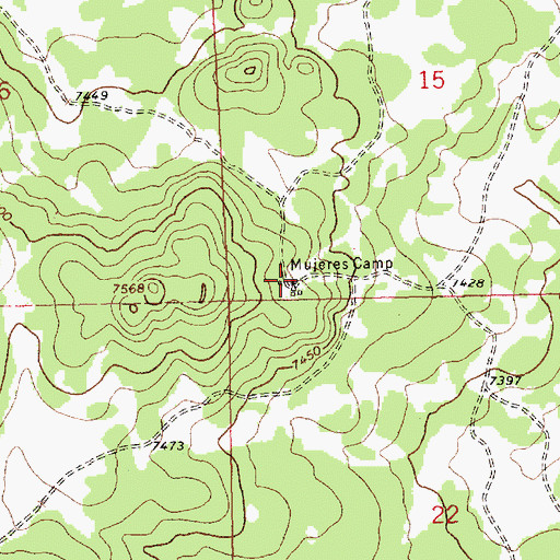 Topographic Map of Mujeres Camp, NM