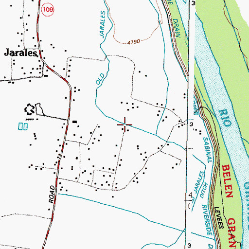 Topographic Map of Old Jarales Ditch, NM