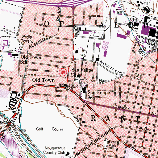 Topographic Map of Old Town Plaza, NM