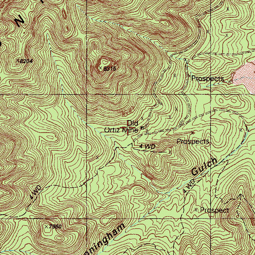 Topographic Map of Ortiz Mine, NM