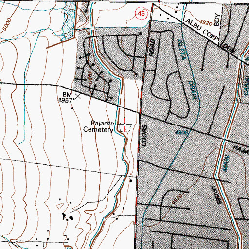 Topographic Map of Pajarito Cemetery, NM