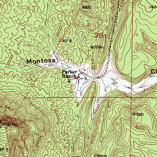 Topographic Map of Parker Ranch, NM