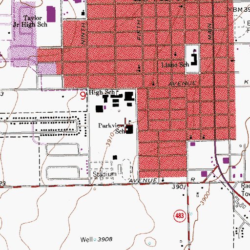 Topographic Map of Parkview School, NM