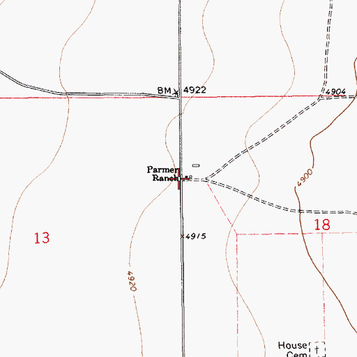 Topographic Map of Parmer Ranch, NM