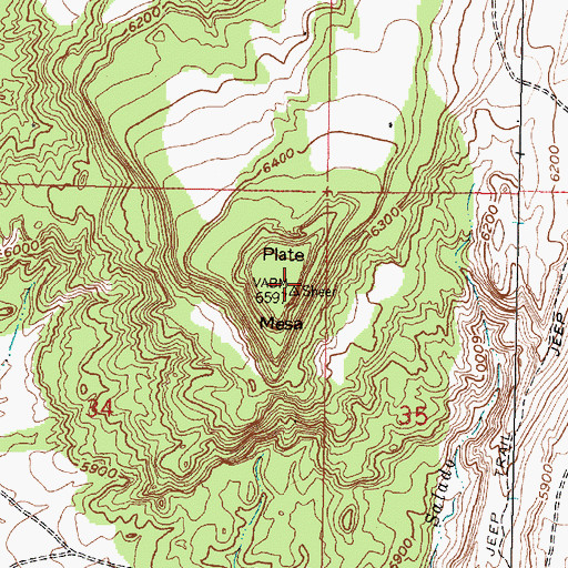 Topographic Map of Plate Mesa, NM