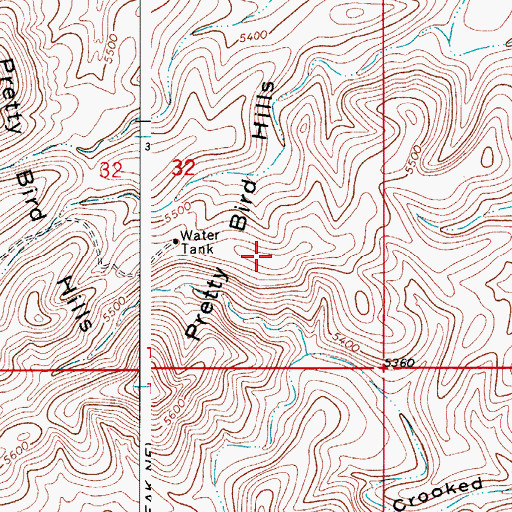 Topographic Map of Pretty Bird Hills, NM