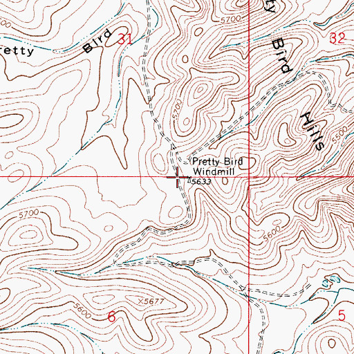 Topographic Map of Pretty Bird Windmill, NM