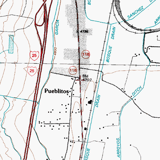 Topographic Map of Pueblitos, NM