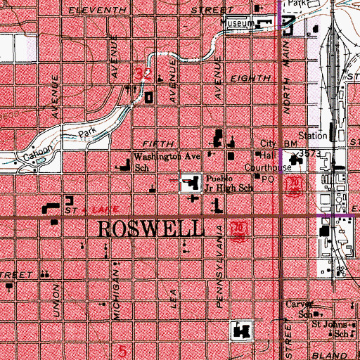 Topographic Map of Pueblo Junior High School, NM