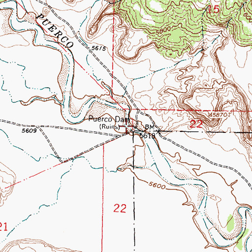 Topographic Map of Puerco Dam (historical), NM