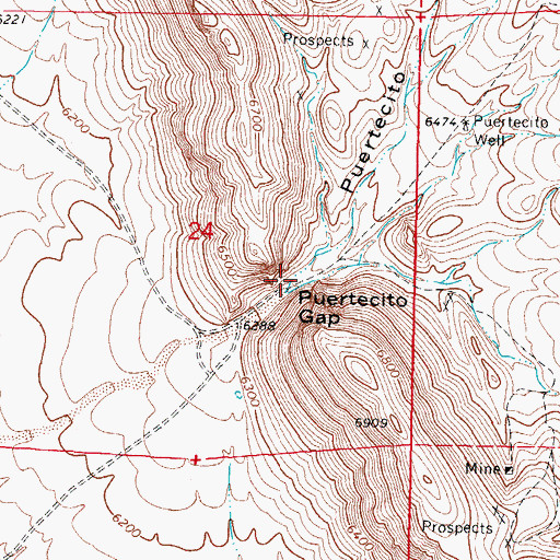 Topographic Map of Puertecito Gap, NM
