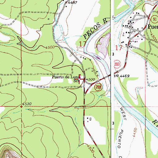 Topographic Map of Puerto de Luna School, NM