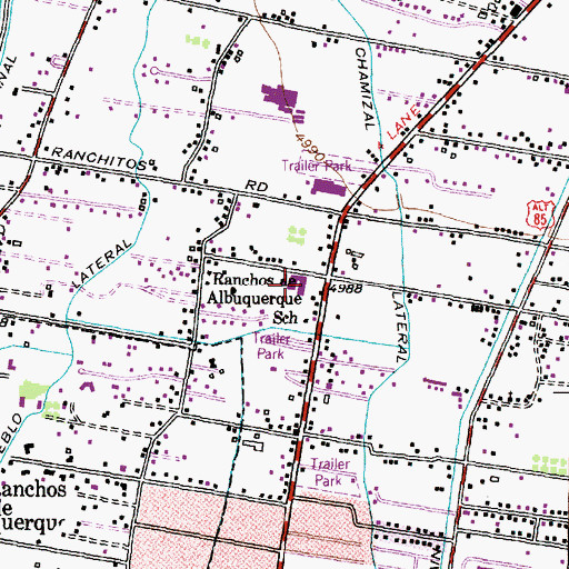 Topographic Map of Ranchos Albuquerque School, NM