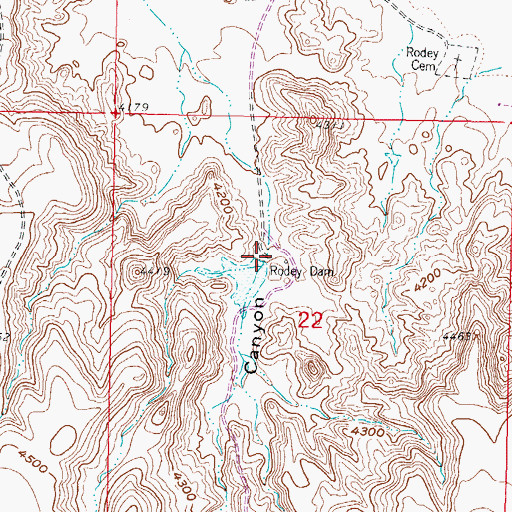 Topographic Map of Rodey Dam, NM