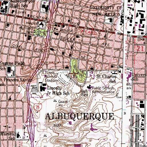 Topographic Map of Roosevelt Park, NM