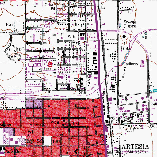 Topographic Map of Roselawn School, NM