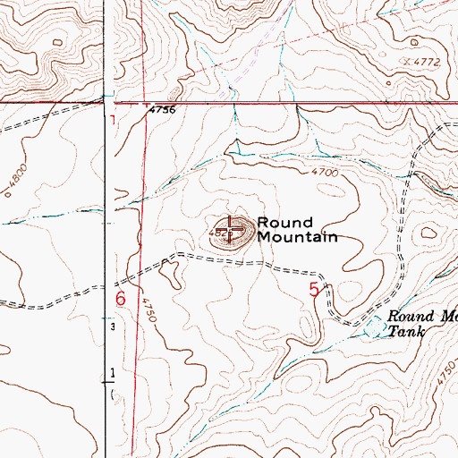 Topographic Map of Round Mountain, NM