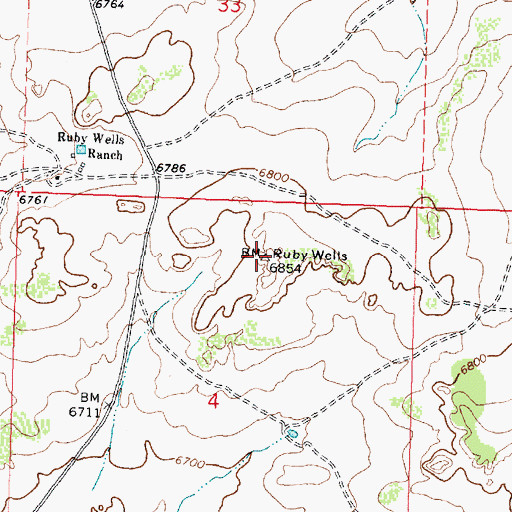 Topographic Map of Ruby Wells, NM