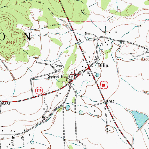 Topographic Map of Sacred Heart Church, NM