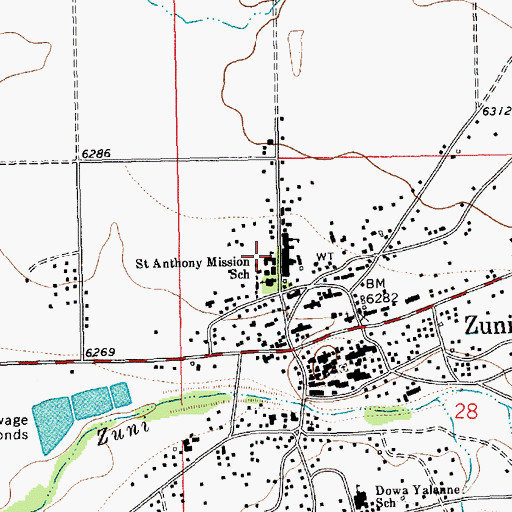 Topographic Map of Saint Anthony Mission School, NM