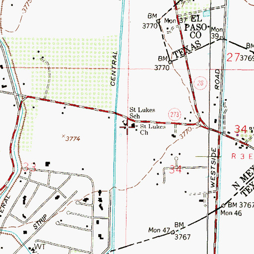 Topographic Map of Saint Lukes Church, NM