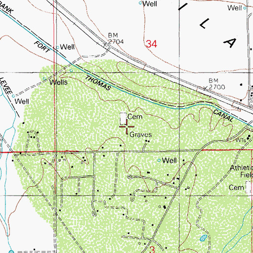 Topographic Map of Old Fort Thomas Cemetery, AZ