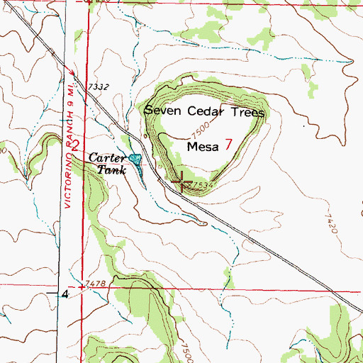 Topographic Map of Seven Cedar Trees Mesa, NM