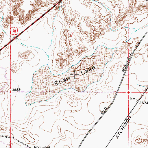 Topographic Map of Shaw Lake, NM