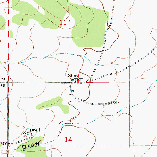 Topographic Map of Shaw Well, NM