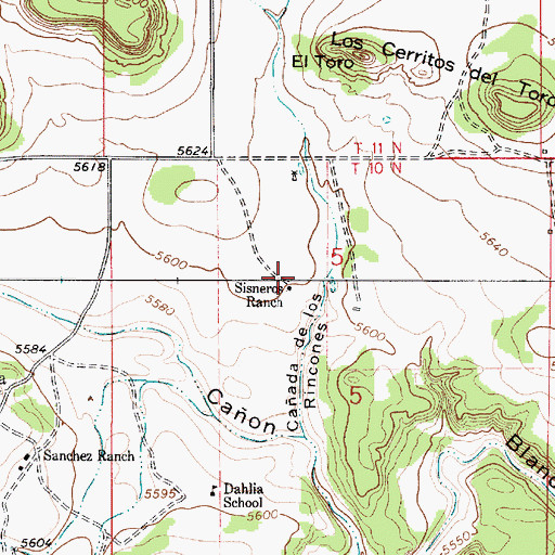 Topographic Map of Sisneros Ranch, NM