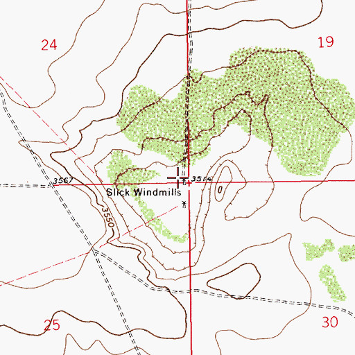 Topographic Map of Slick Windmills, NM