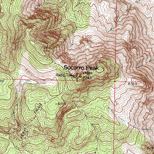 Topographic Map of Socorro Peak, NM