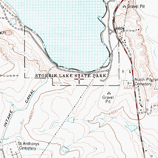 Topographic Map of Storrie Lake State Park, NM