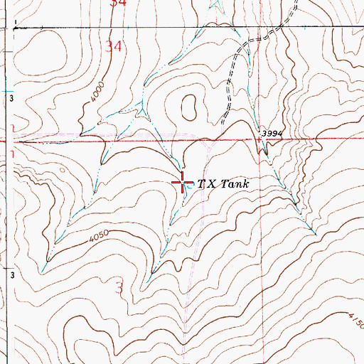 Topographic Map of TX Tank, NM