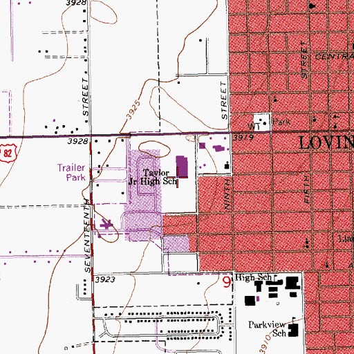 Topographic Map of Taylor Junior High School, NM