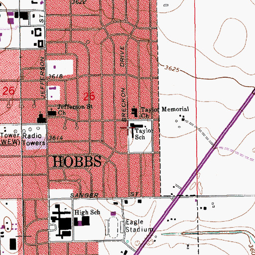 Topographic Map of Taylor Elementary School, NM