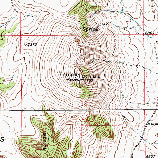 Topographic Map of Temple Peak, NM