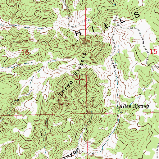Topographic Map of Three Sisters, NM