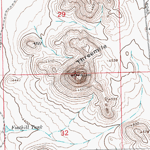 Topographic Map of Threemile Hills, NM